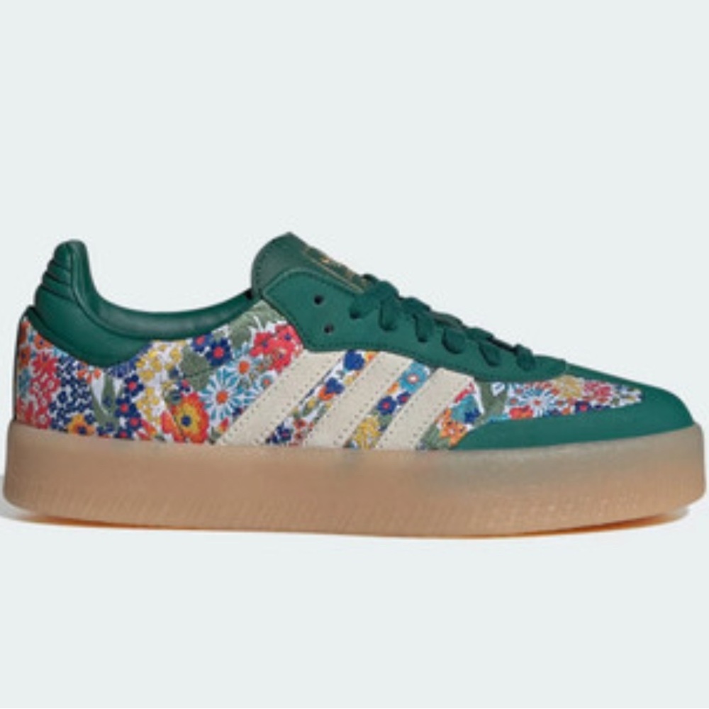 Adidas Green Floral Sneakers Retro-Inspired Low-Top